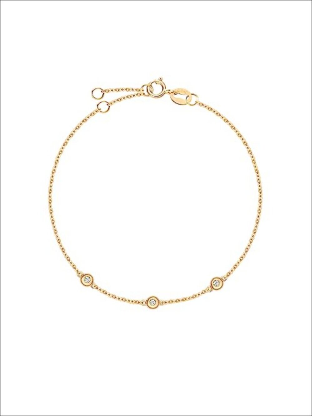 18K Solid Gold Three Diamond Station Bracelet Minimalist Dainty Fine Jewelry